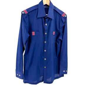 Vintage 70s Damon Blue Military Epaulette Shirt